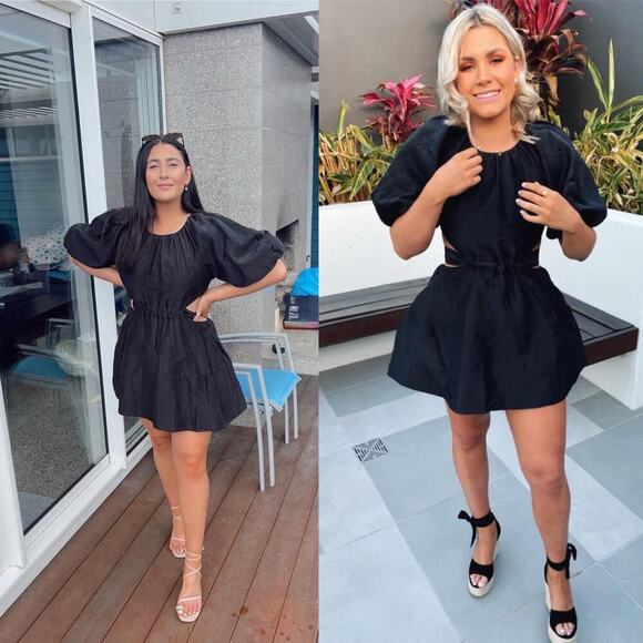 Aje Psychedelia Puff Sleeve Cut Out Mini Dress Tie Back Black Size US 8 - Picture 7 of 11